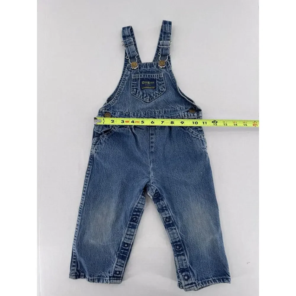 Vtg Oshkosh Overalls Vestback Sz 12m Denim Snap Blue Pockets